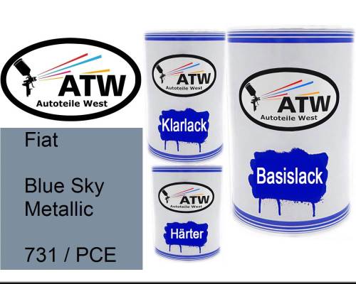 Fiat, Blue Sky Metallic, 731 / PCE: 500ml Lackdose + 500ml Klarlack + 250ml Härter - Set, von ATW Autoteile West.